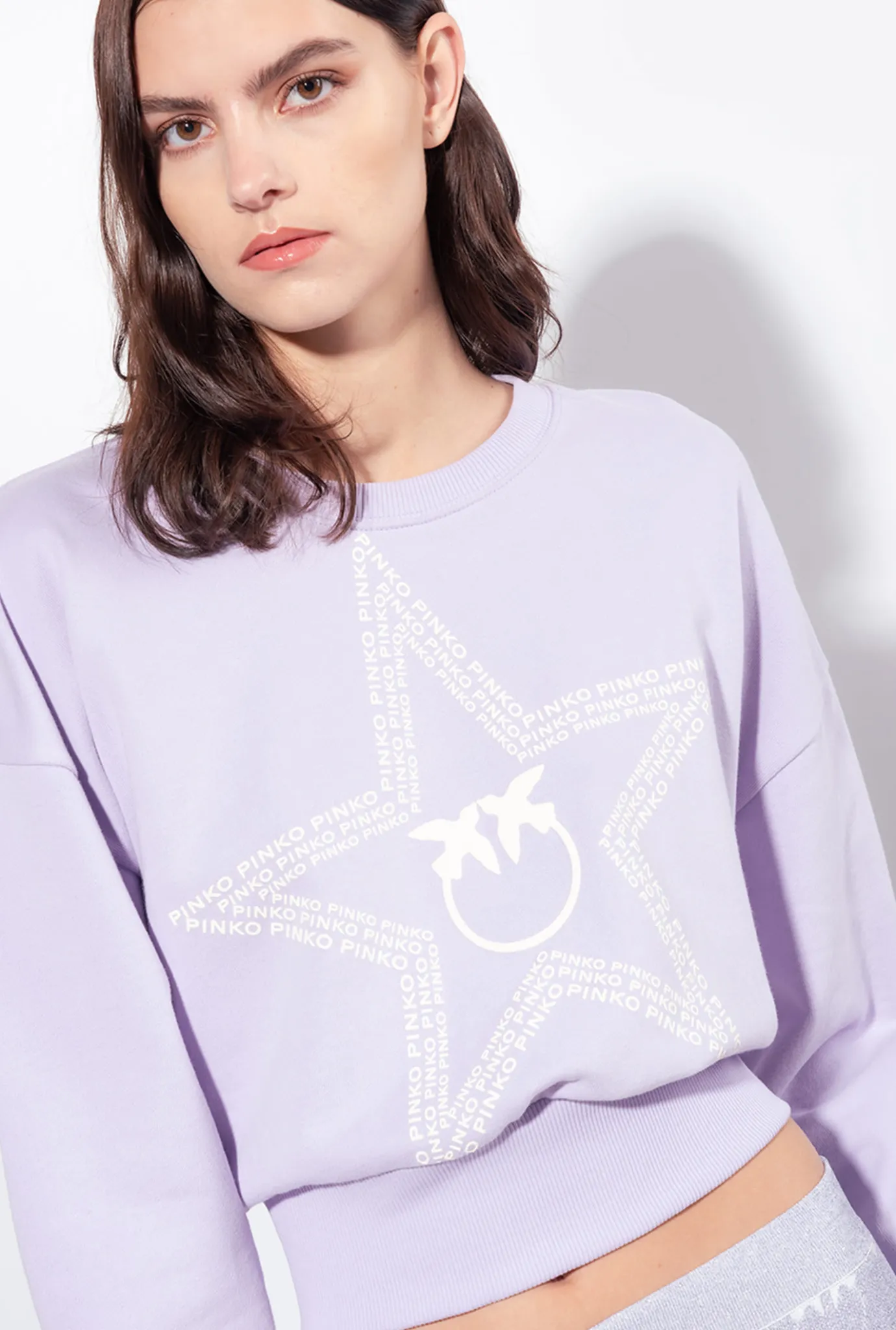 Pièces En Maille|PINKO Sweat-Shirt Court A Logo Etoile Lilas - Sorbet Clair