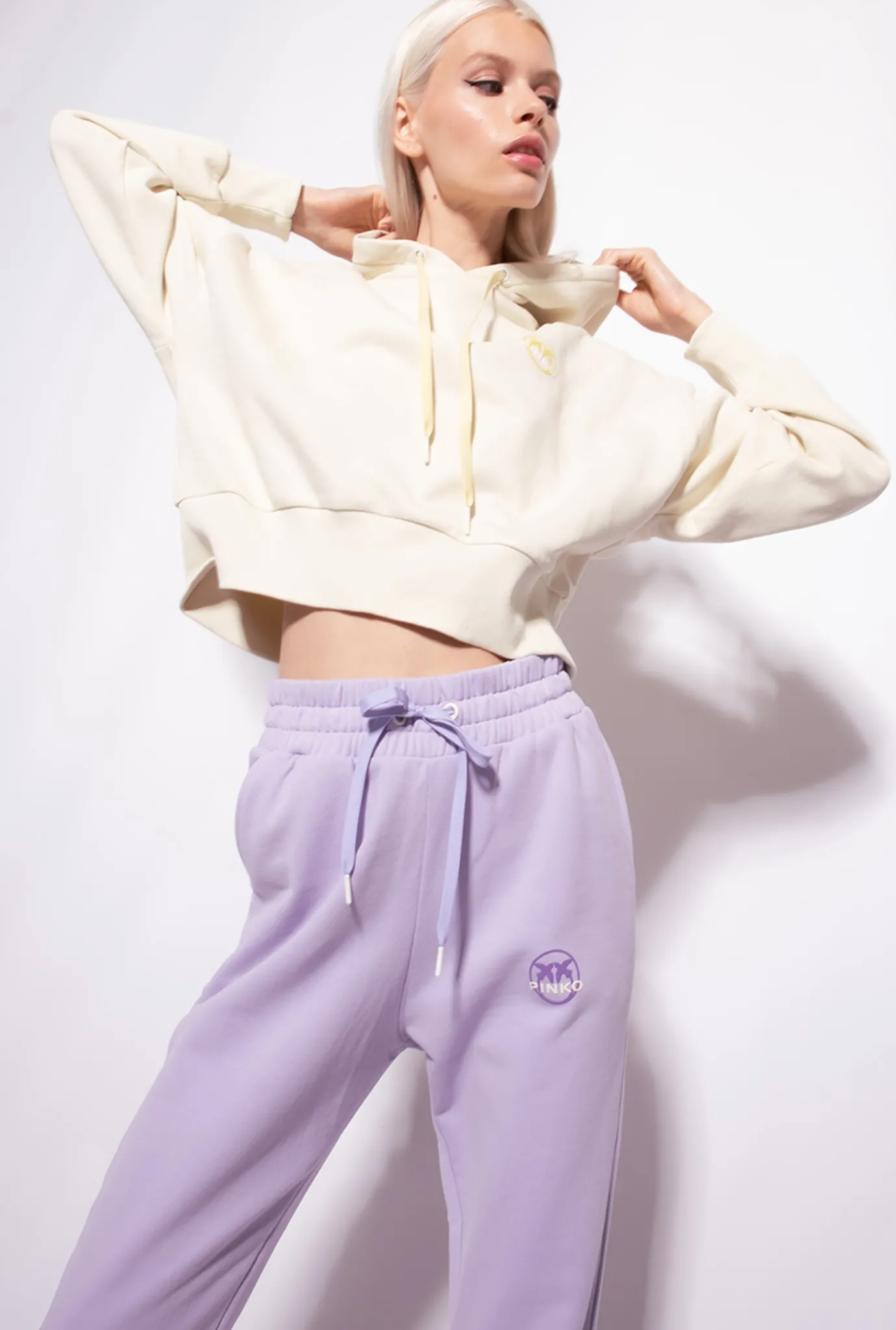 Tailleurs Et Ensembles|PINKO Sweat-Shirt Cropped A Logo Imprime Vert Pelouse