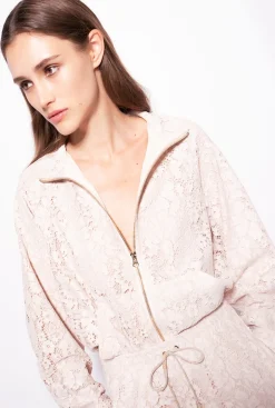 Tailleurs Et Ensembles|PINKO Sweat-Shirt En Dentelle Lamee Beige/Argent