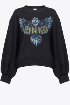 Pièces En Maille|PINKO Sweat-Shirt Imprime Ailes Et Logo Gris-Noir Intense
