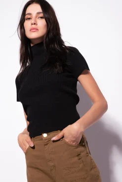 Pièces En Maille|PINKO Top A Demi-Manches En Cotes Noir Limousine