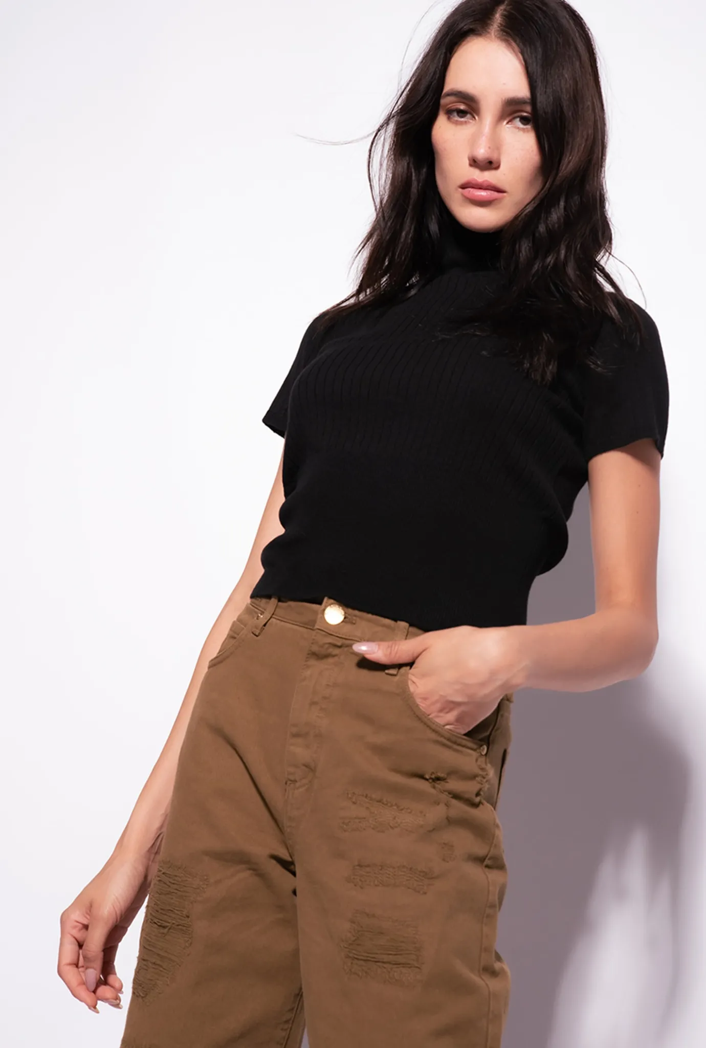 Pièces En Maille|PINKO Top A Demi-Manches En Cotes Noir Limousine