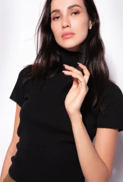 Pièces En Maille|PINKO Top A Demi-Manches En Cotes Noir Limousine