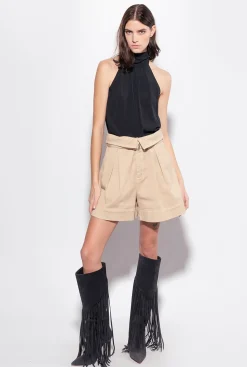Topwear|PINKO Top A Encolure Americaine En Crepe Georgette Noir Limousine