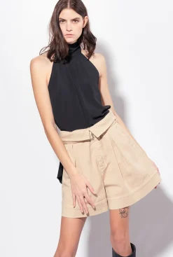 Topwear|PINKO Top A Encolure Americaine En Crepe Georgette Noir Limousine
