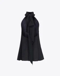 Topwear|PINKO Top A Encolure Americaine En Crepe Georgette Noir Limousine