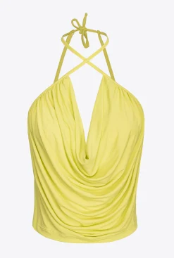 Topwear|PINKO Top A Encolure Americaine En Jersey Fluide Vert - Solfatare