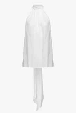 Topwear|PINKO Top A Encolure Americaine En Crepe Georgette Blanc Casse