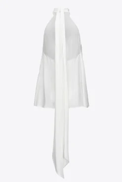 Topwear|PINKO Top A Encolure Americaine En Crepe Georgette Blanc Casse