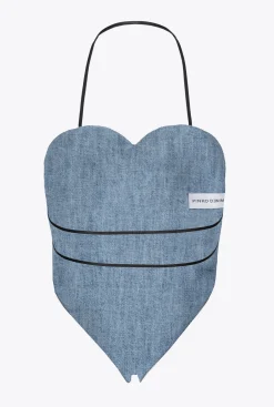 Topwear|PINKO Top A Encolure Coeur En Denim Brode Delavage Clair