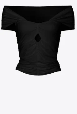 Topwear|PINKO Top A Epaules Denudees En Jersey Fluide Noir Limousine