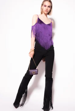 Tailleurs Et Ensembles|PINKO Top A Franges Fines Violet Pensee