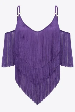 Tailleurs Et Ensembles|PINKO Top A Franges Fines Violet Pensee