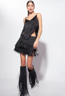 Tailleurs Et Ensembles|PINKO Top A Franges Fines Noir Limousine