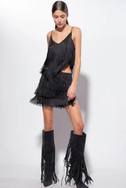 Tailleurs Et Ensembles|PINKO Top A Franges Fines Noir Limousine