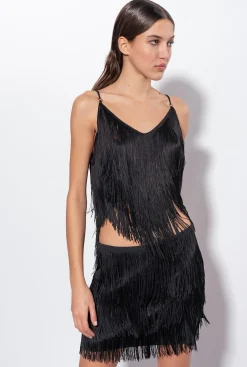 Tailleurs Et Ensembles|PINKO Top A Franges Fines Noir Limousine