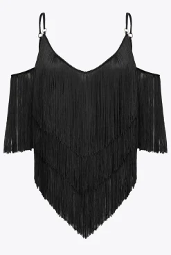 Tailleurs Et Ensembles|PINKO Top A Franges Fines Noir Limousine