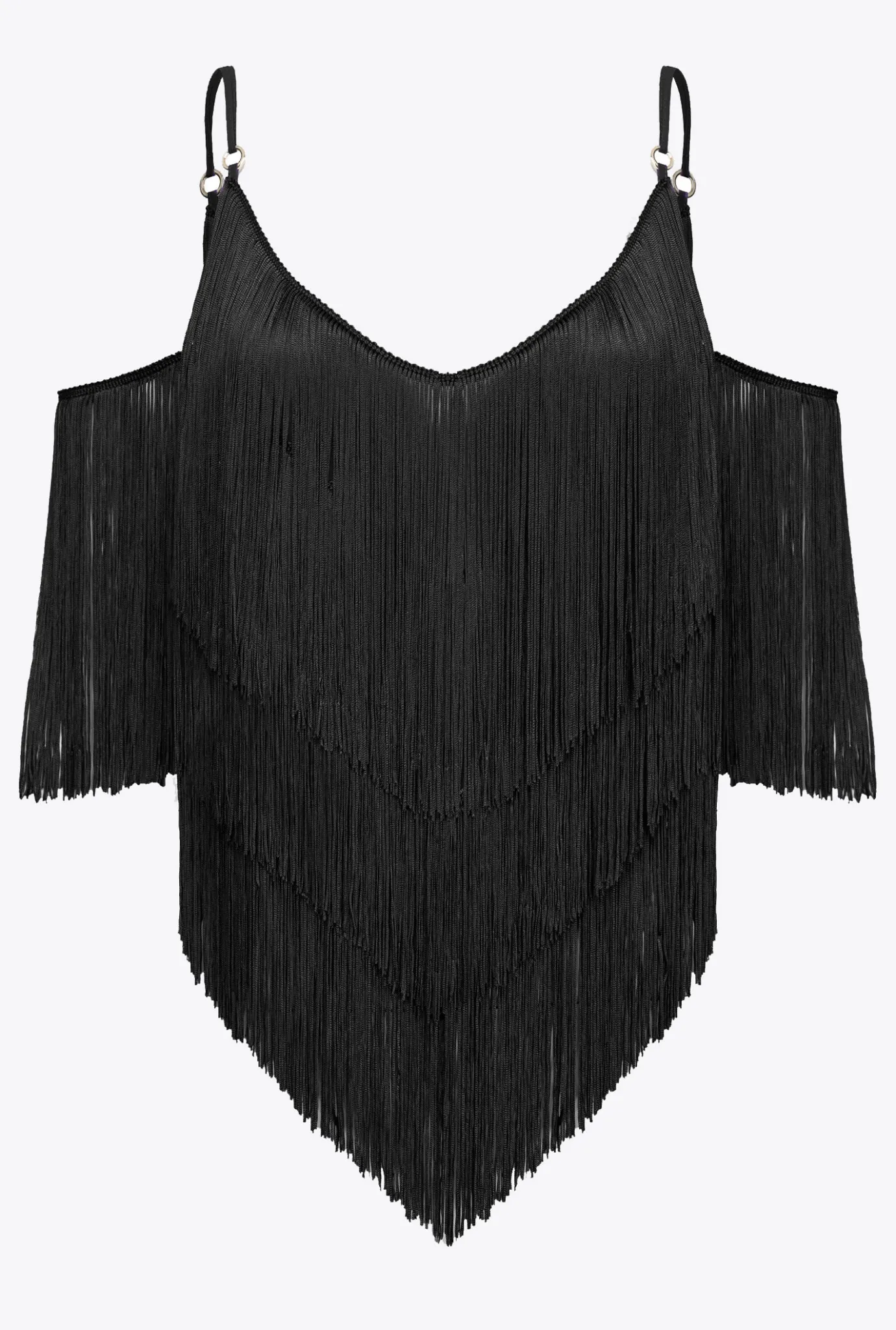Tailleurs Et Ensembles|PINKO Top A Franges Fines Noir Limousine