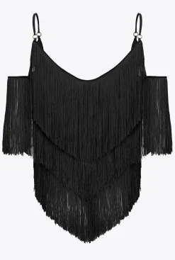 Tailleurs Et Ensembles|PINKO Top A Franges Fines Noir Limousine