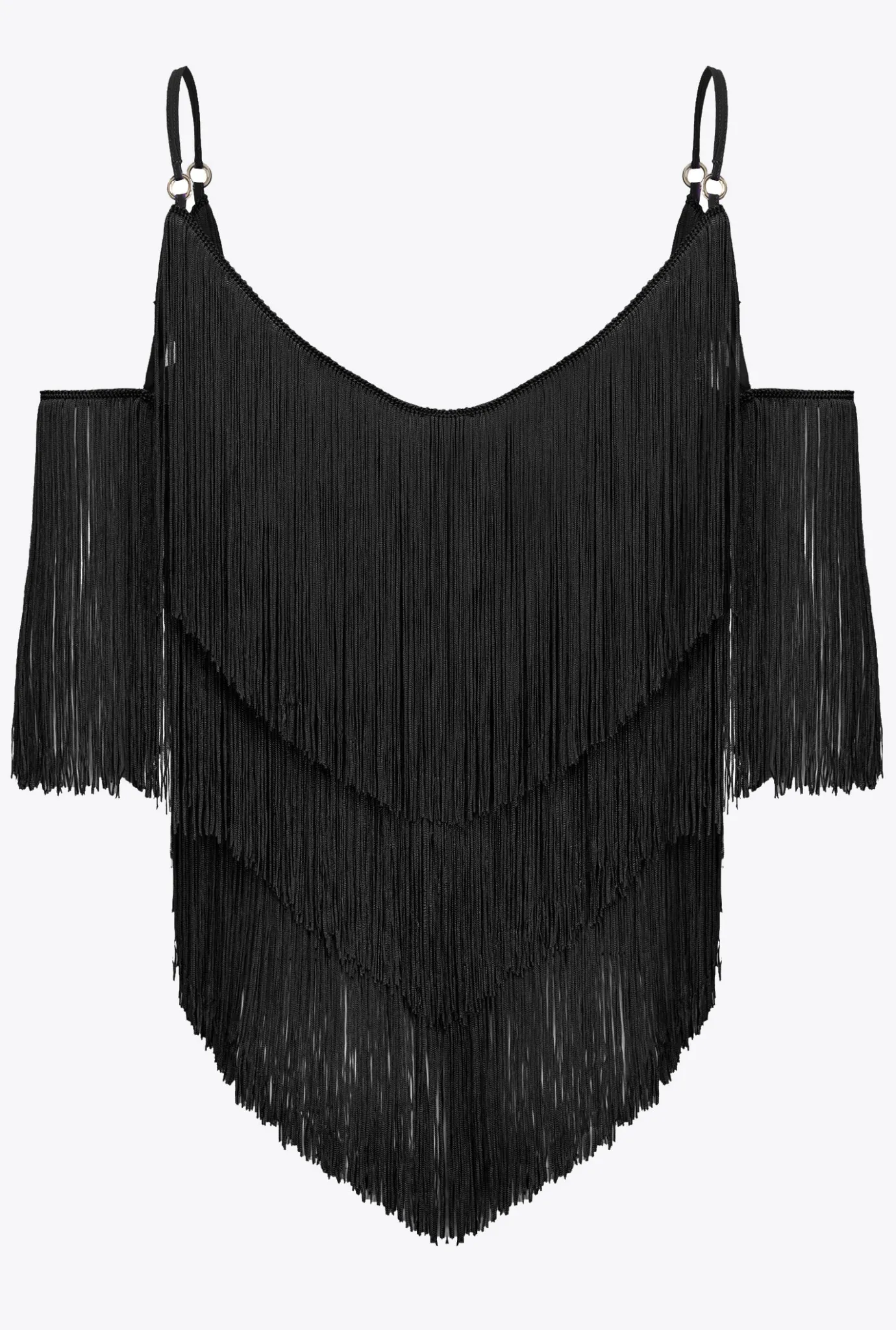 Tailleurs Et Ensembles|PINKO Top A Franges Fines Noir Limousine