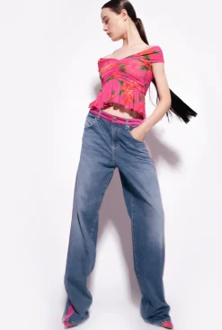 Topwear|PINKO Top A Imprime Floral Mult. Fuchsia/Rouge