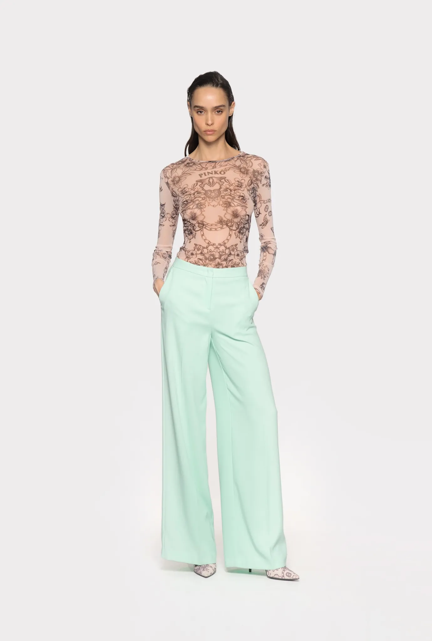 Tailleurs Et Ensembles|PINKO Top A Manches Longues A Imprime Tatouage Chair/Noir