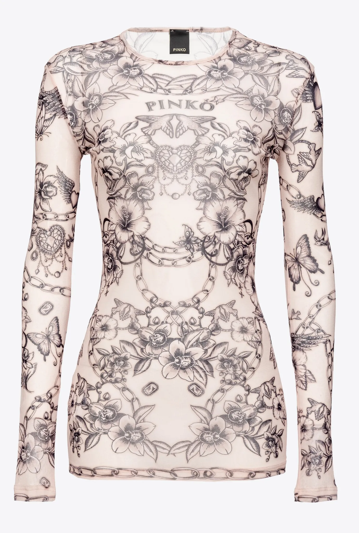 Tailleurs Et Ensembles|PINKO Top A Manches Longues A Imprime Tatouage Chair/Noir