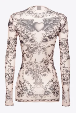 Tailleurs Et Ensembles|PINKO Top A Manches Longues A Imprime Tatouage Chair/Noir