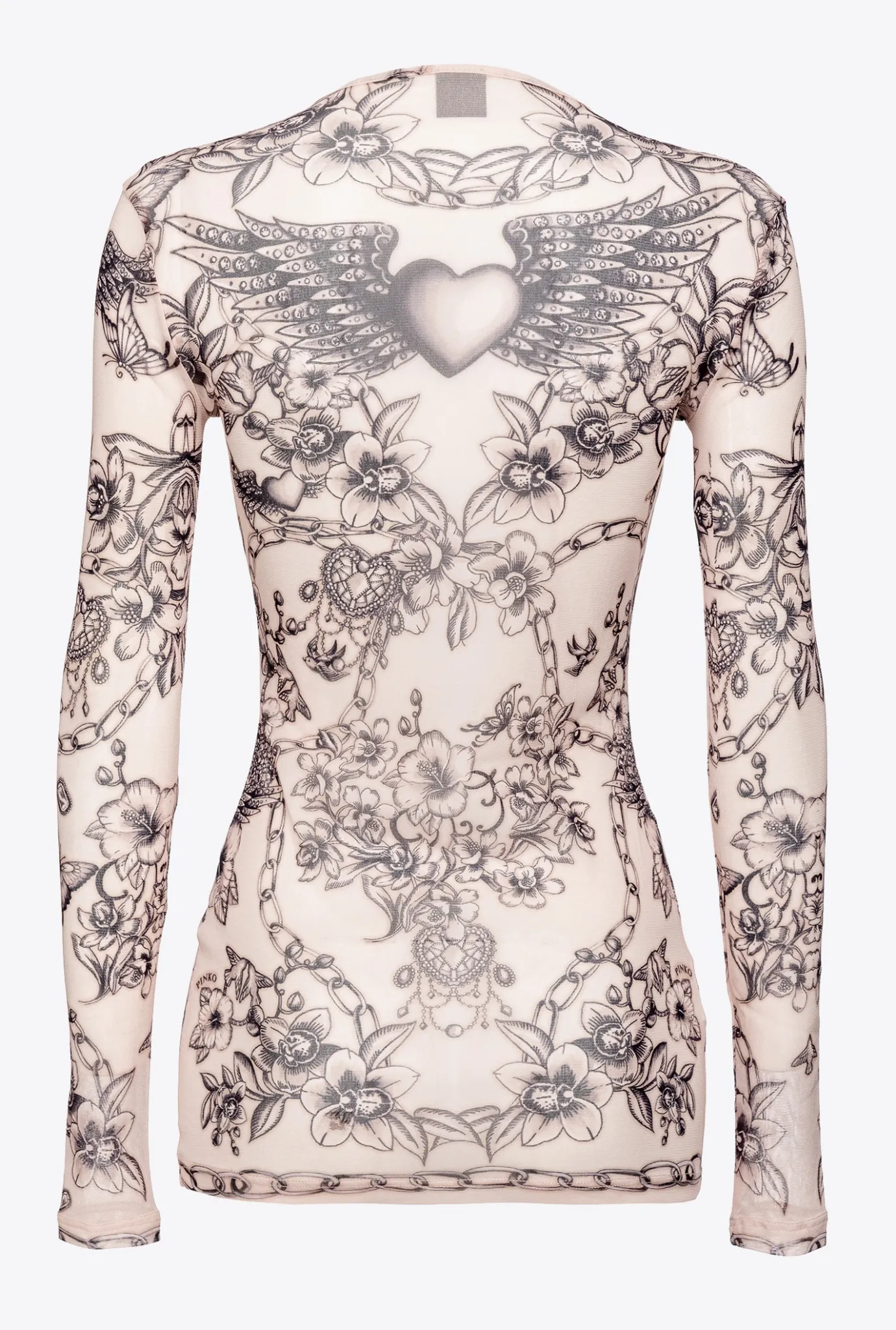 Tailleurs Et Ensembles|PINKO Top A Manches Longues A Imprime Tatouage Chair/Noir