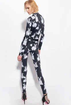 Tailleurs Et Ensembles|PINKO Top A Manches Longues A Lapins Noir/Gris/Blanc