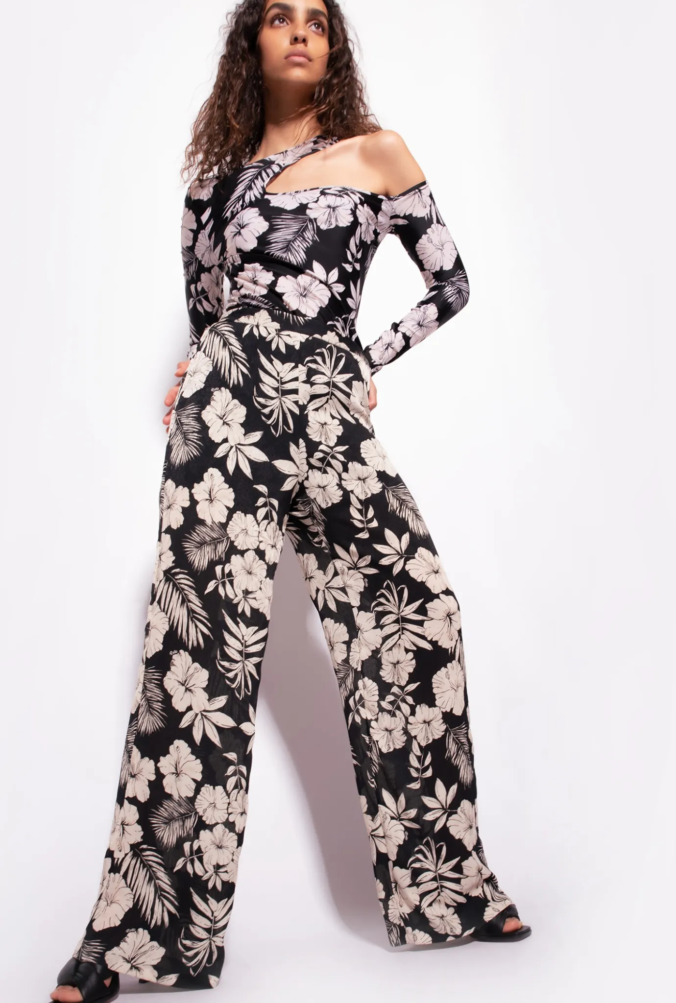 Tailleurs Et Ensembles|PINKO Top A Manches Longues Fleur Graphique Noir/Beurre