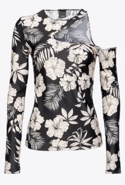 Tailleurs Et Ensembles|PINKO Top A Manches Longues Fleur Graphique Noir/Beurre