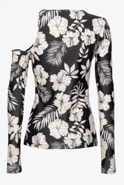 Tailleurs Et Ensembles|PINKO Top A Manches Longues Fleur Graphique Noir/Beurre