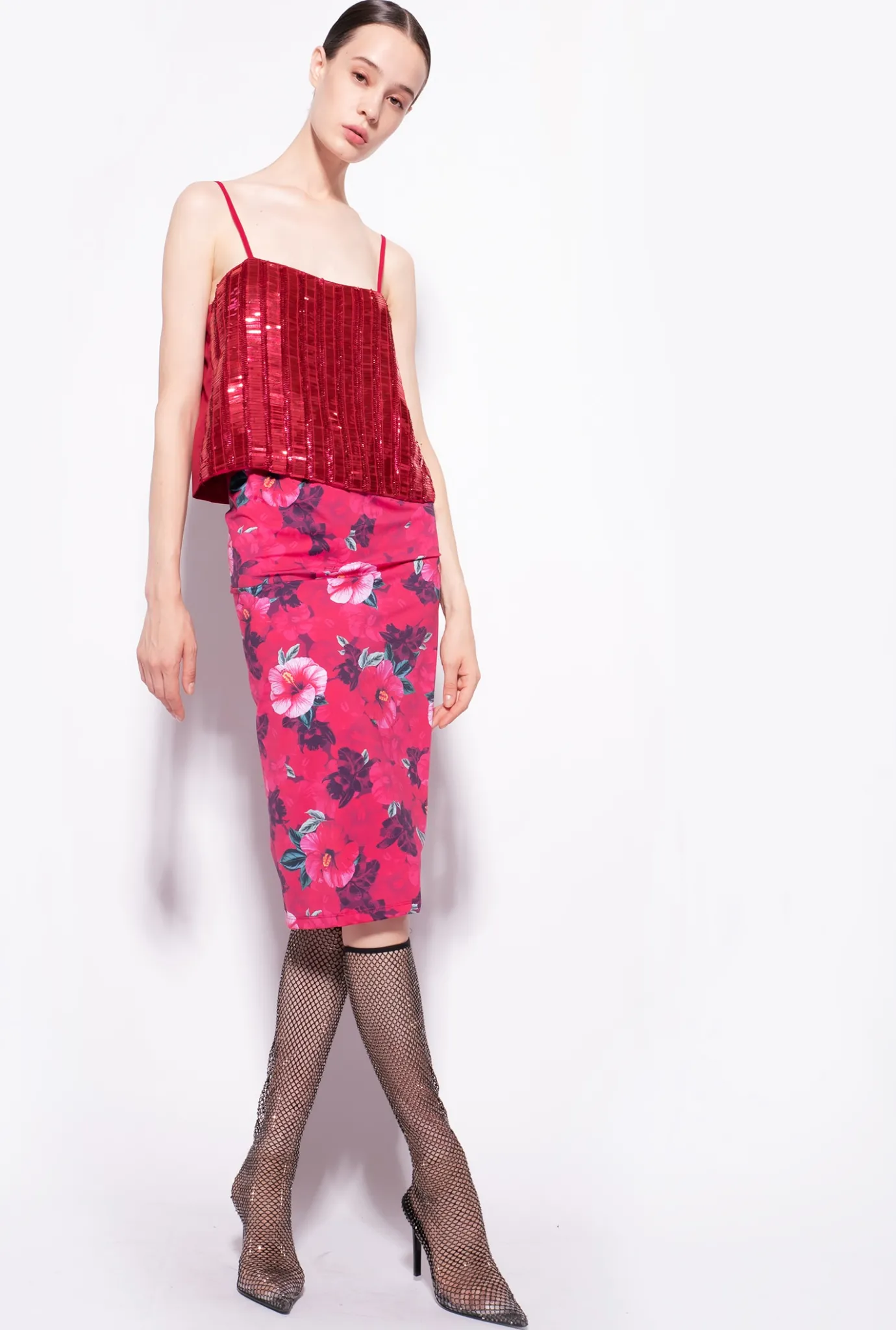 Topwear|PINKO Top A Paillettes Rectangulaires Rouge Framboise