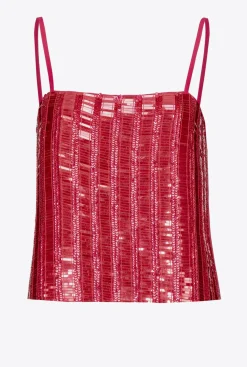 Topwear|PINKO Top A Paillettes Rectangulaires Rouge Framboise