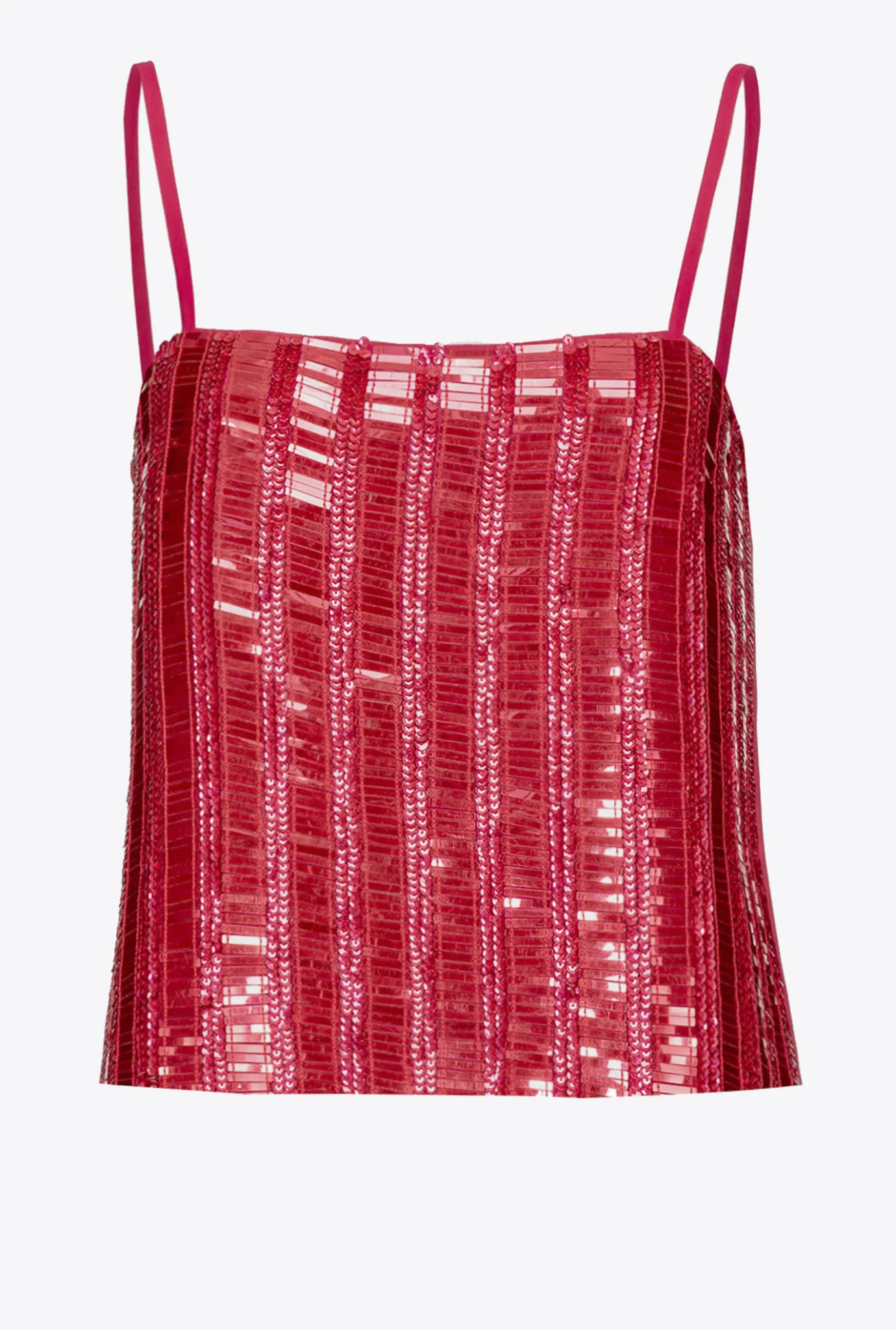 Topwear|PINKO Top A Paillettes Rectangulaires Rouge Framboise