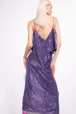 Tailleurs Et Ensembles|PINKO Top A Rayures Pailletees Lilas Lavande