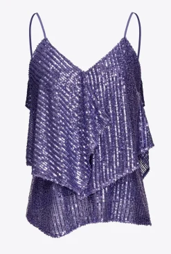 Tailleurs Et Ensembles|PINKO Top A Rayures Pailletees Lilas Lavande