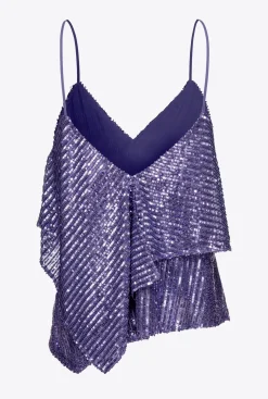 Tailleurs Et Ensembles|PINKO Top A Rayures Pailletees Lilas Lavande