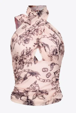 Tailleurs Et Ensembles|PINKO Top Asymetrique A Imprime Tatouage Chair/Noir