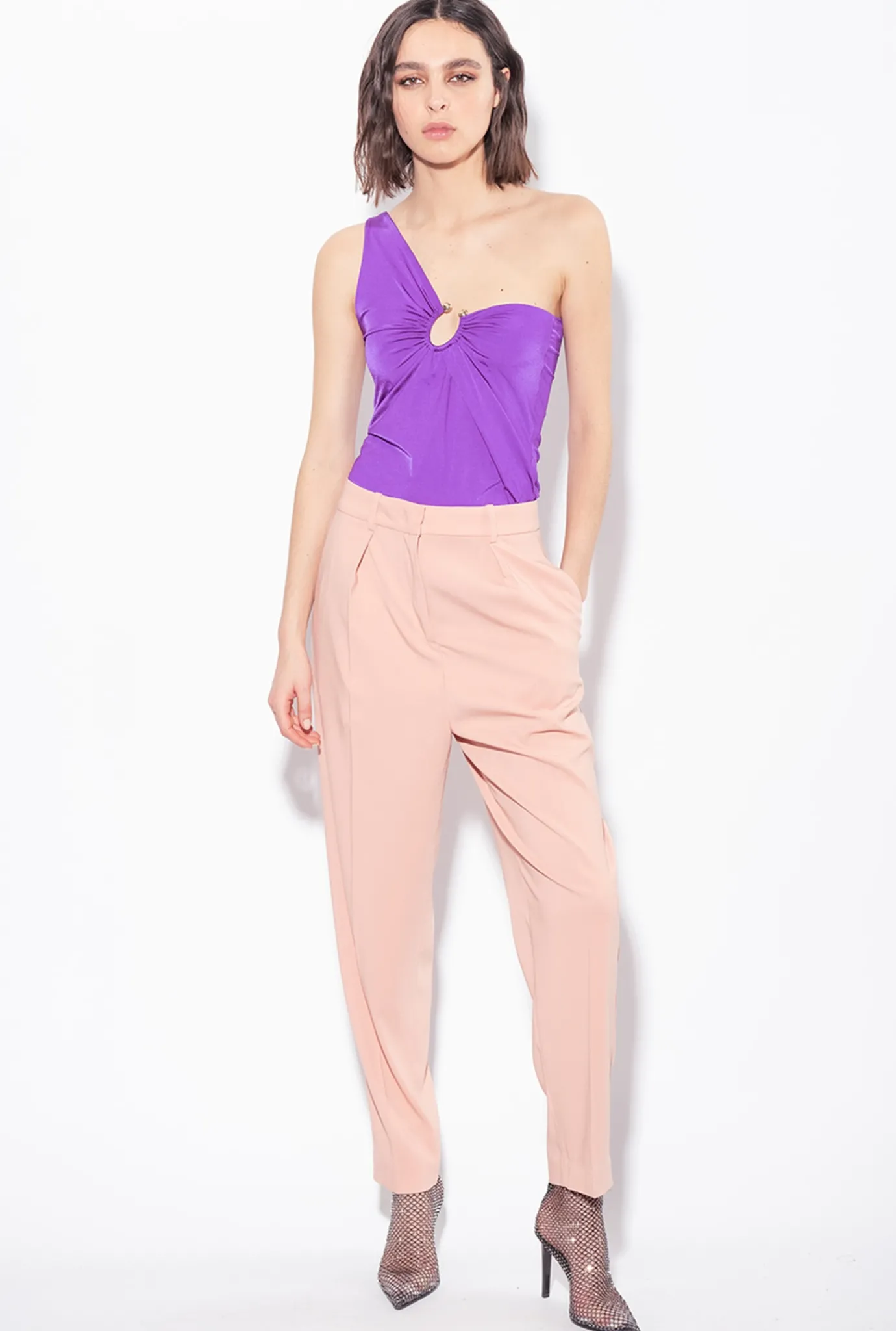 Tailleurs Et Ensembles|PINKO Top Asymetrique Avec Anneau Violet Pride