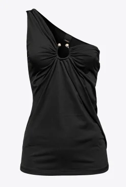 Topwear|PINKO Top Asymetrique Avec Anneau Noir Limousine