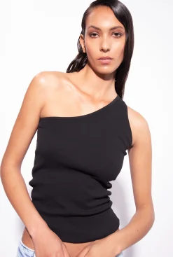 Topwear|PINKO Top Asymetrique Avec Broderie Noir Limousine