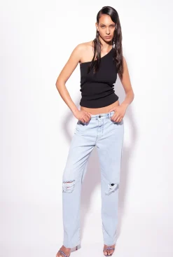 Topwear|PINKO Top Asymetrique Avec Broderie Noir Limousine