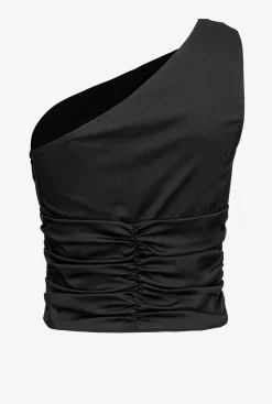 Topwear|PINKO Top Asymetrique En Popeline Stretch Noir Limousine