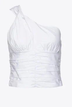 Topwear|PINKO Top Asymetrique En Popeline Stretch Blanc Brill.