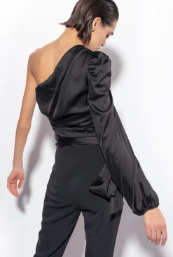 Topwear|PINKO Top Asymetrique En Satin Noir Limousine
