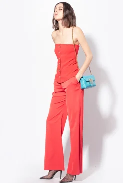 Tailleurs Et Ensembles|PINKO Top Boutonne Sans Manches Rouge Formule 1