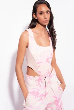 Tailleurs Et Ensembles|PINKO Top Bustier En Bull A Motif Camouflage Mult. Nude/Rose