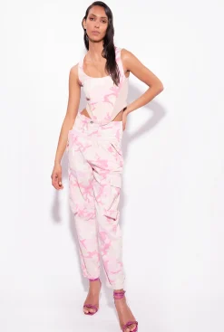 Tailleurs Et Ensembles|PINKO Top Bustier En Bull A Motif Camouflage Mult. Nude/Rose